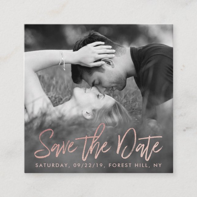 Carte D'accompagnement Elegant Rose Gold Foil Script Photo Save The Date (Devant)