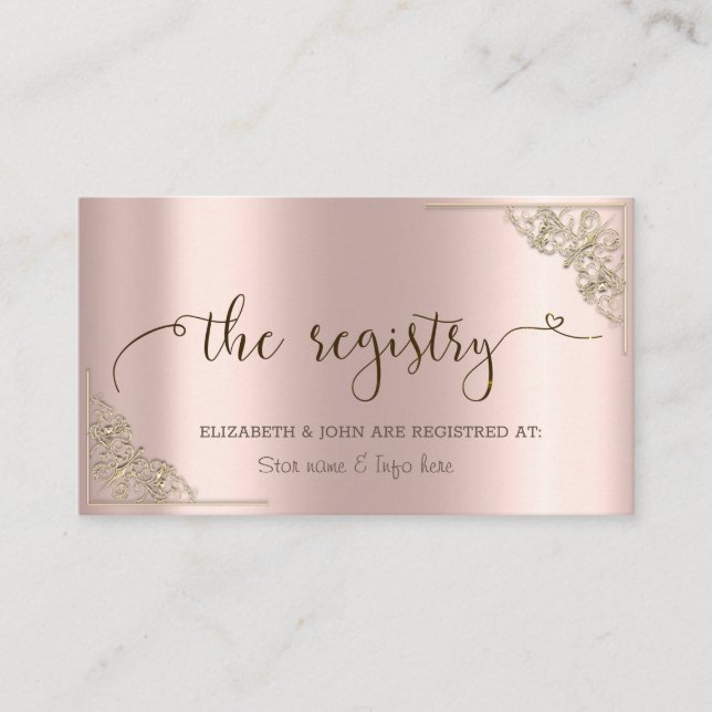 Carte D'accompagnement Élégant Rose Gold Frontière Gold Mariage Registre (Devant)
