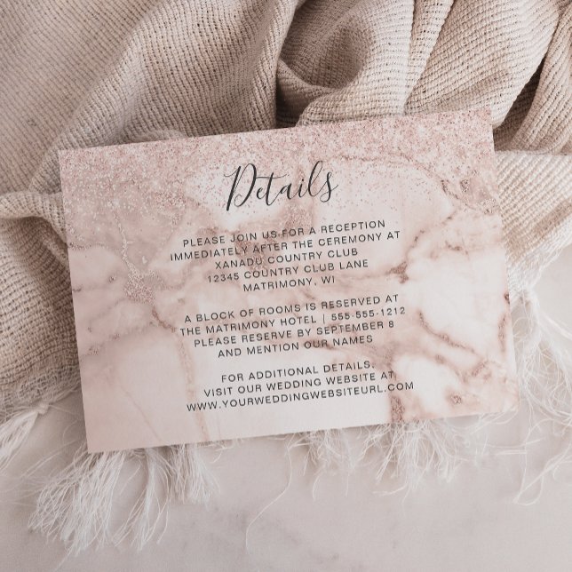 Carte D'accompagnement Elégant Rose Gold Marble Parties scintillant Détai (Créateur téléchargé)
