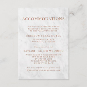 Carte D'accompagnement Elégant Rose or Mariage en marbre Hébergements