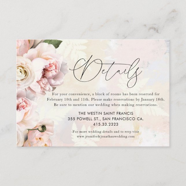 Carte D'accompagnement Élégant rose pâle Détails du Mariage (Devant)