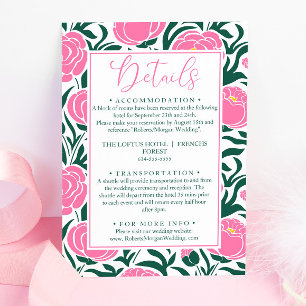 Carte D'accompagnement Elégant rose Peony Flowers Détails du Mariage