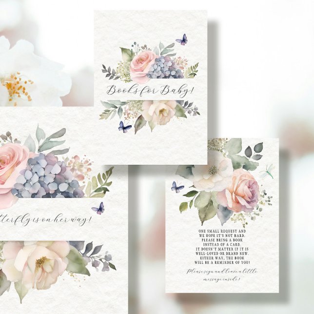Carte D'accompagnement Elégant Rose Rose Floral Papillons Livres pour béb (Créateur téléchargé)