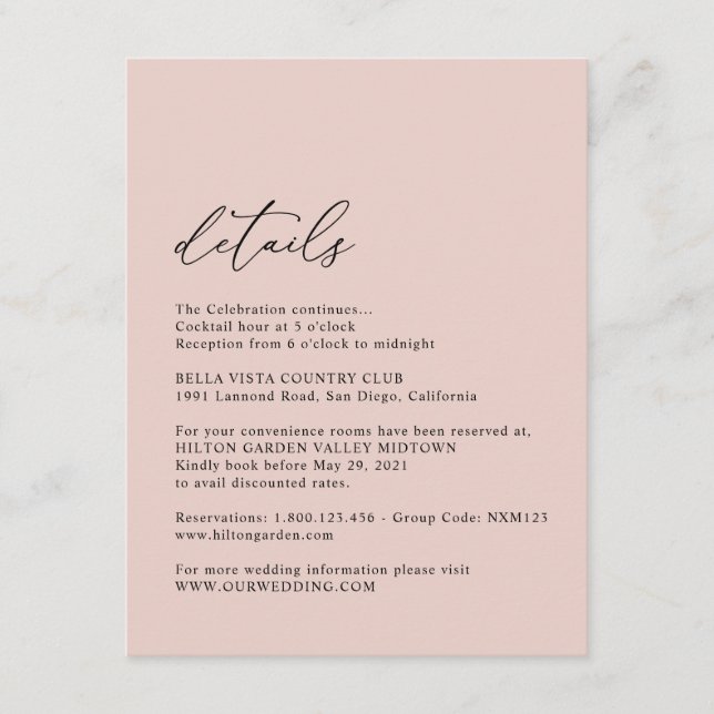 Carte D'accompagnement Elégant Rose simple et poussiéreux Détails sur le  (Devant)