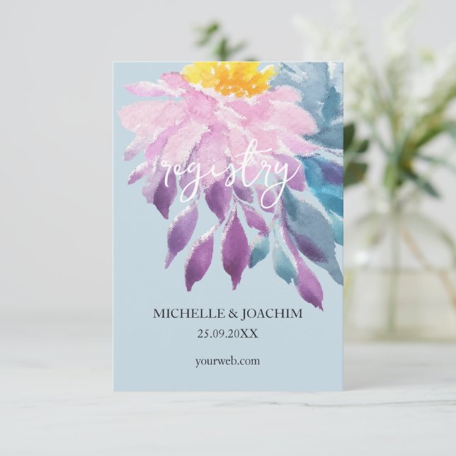 Carte D'accompagnement Elégant rose violet bleu Dahlia Aquarelle Art (Debout devant)