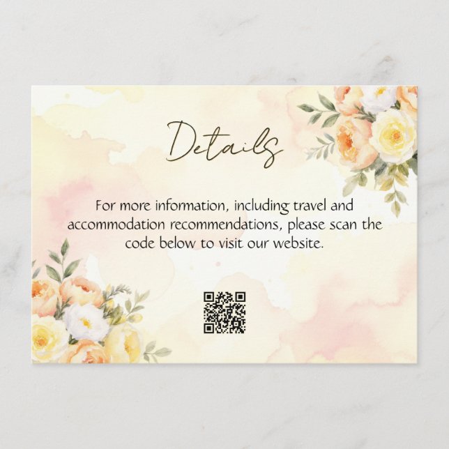 Carte D'accompagnement Élégant Roses Rustiques Code QR Mariage Aquarelle (Devant)
