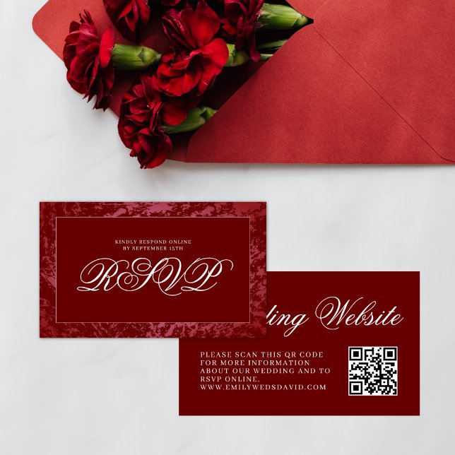 Carte D'accompagnement Elégant rouge Bourgogne QR RSVP (Créateur téléchargé)