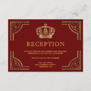 Carte D'accompagnement Elégant Rouge Or Ornate Crown Mariage Réception