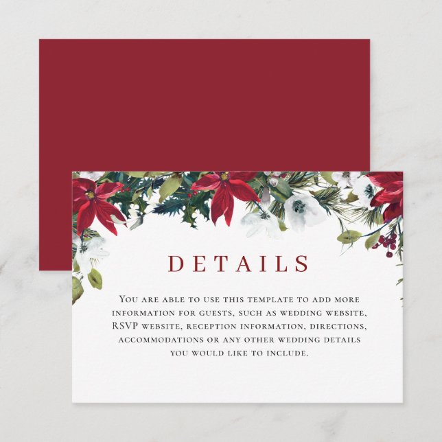 Carte D'accompagnement Elégant rouge Poinsettia Aquarelle Détails (Devant / Derrière)