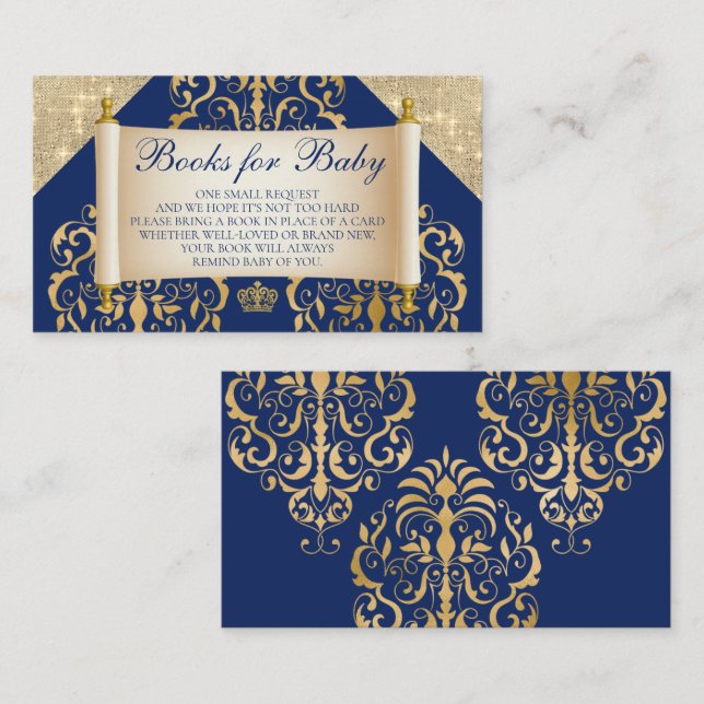 Carte D'accompagnement Elégant Royal Prince Baby shower Livres Pour Bébé (Devant / Derrière)