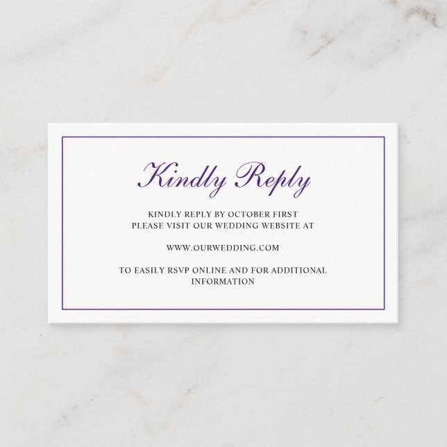 Carte D'accompagnement Élégant RSVP officiel en ligne Mariage violet (Devant)