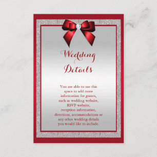 Carte D'accompagnement Elegant Ruby Red & Silver Parties scintillant Déta