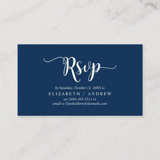 Carte D'accompagnement Elegant Rustic Navy Blue, Mariage RSVP, répondre (Devant)