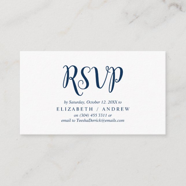 Carte D'accompagnement Elegant Rustic Navy Blue, Mariage RSVP, répondre (Devant)