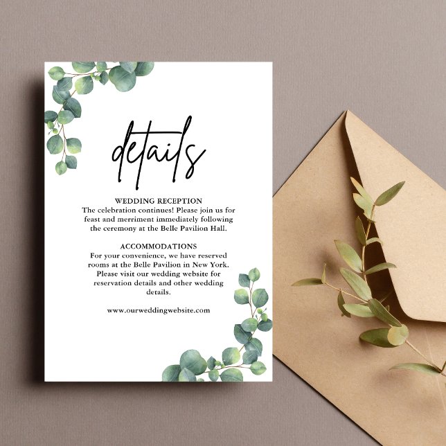 Carte D'accompagnement Elégant Rustique Eucalyptus Green Détails Mariage (Créateur téléchargé)
