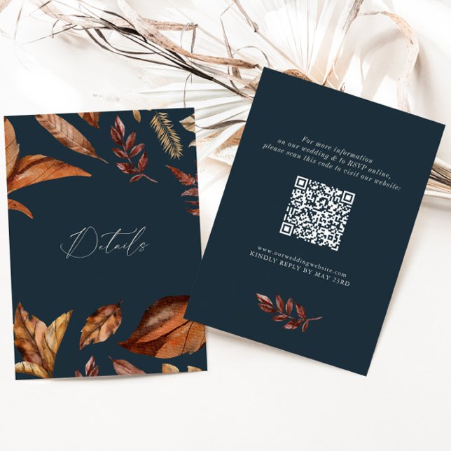 Carte D'accompagnement Elégant Rustique Floral code QR Mariage Marine (Créateur téléchargé)