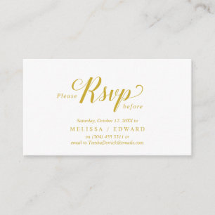 Carte D'accompagnement Elégant Rustique, Or Jaune, RSVP répondre, Répondr