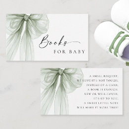 Carte D'accompagnement Elegant Sage Green Bow Baby Shower Books for Baby