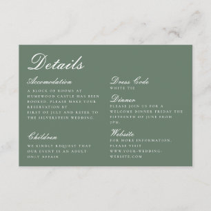 Carte D'accompagnement Elegant Sage Green Calligraphy Détails du Mariage