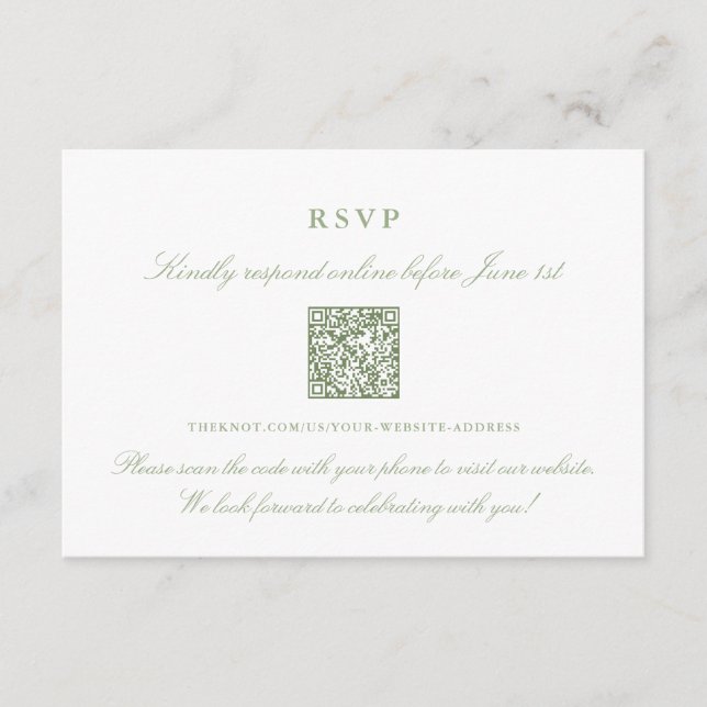 Carte D'accompagnement Elegant Sage Green en ligne RSVP QR Code (Devant)