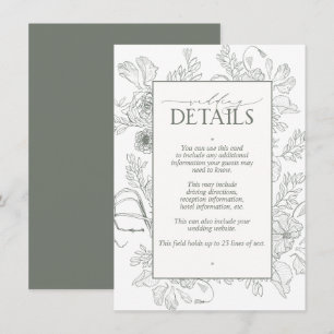 Carte D'accompagnement Elegant Sage Green Floral Line Art Mariage Détails