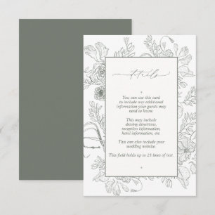 Carte D'accompagnement Elegant Sage Green Floral Line Art Mariage Détails