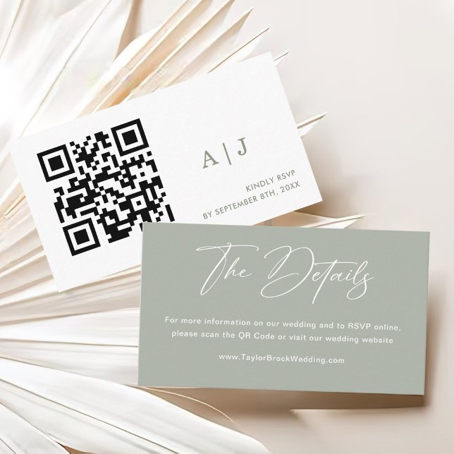Carte D'accompagnement Elegant Sage Green Mariage Website Qr Code (Créateur téléchargé)