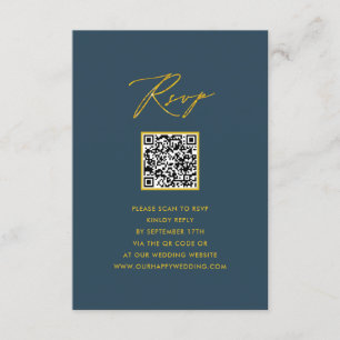 Carte D'accompagnement Élégant Script bleu minimaliste QR Wedding RSVP
