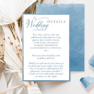 Carte D'accompagnement Elégant Script Blue Watercolor Détails du Mariage