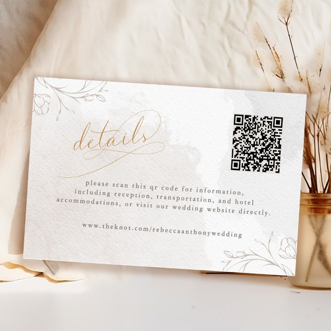 Carte D'accompagnement Elegant Script Botanical Mariage Détails QR Code (Créateur téléchargé)
