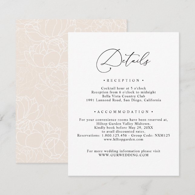 Carte D'accompagnement Elegant Script Guest Information Détails Mariage (Devant / Derrière)