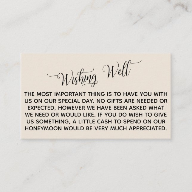 Carte D'accompagnement Élégant Script Lune de miel Wishing well, Crème (Devant)
