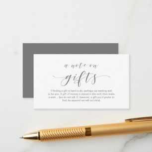 Carte D'accompagnement Élégant script minimal, Un mot sur les cadeaux