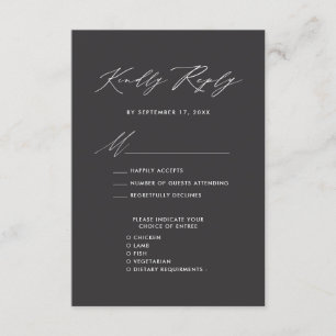 Carte D'accompagnement Élégant Script Moderne Charbon Mariage simple RSVP