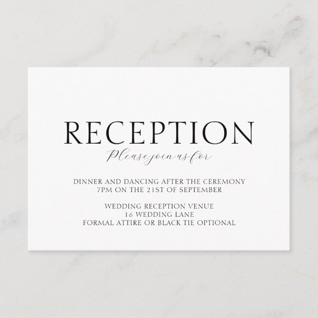 Carte D'accompagnement Élégant Script Noir & Blanc Mariage Réception (Devant)