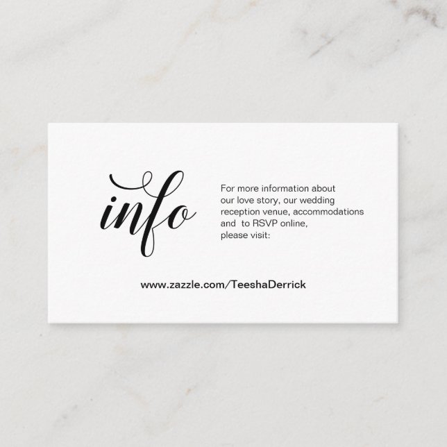 Carte D'accompagnement Élégant script noir, détails Mariage, RSVP en lign (Devant)