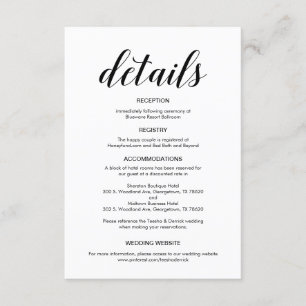 Carte D'accompagnement Élégant script noir, informations sur le Mariage