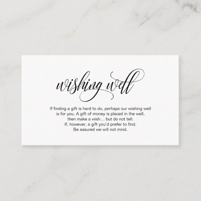 Carte D'accompagnement Élégant, Script noir, Mariage Wishing well (Devant)