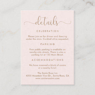 Carte D'accompagnement Élégant Script Pink Gold Détails du Mariage