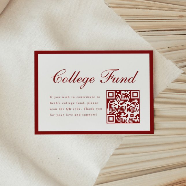Carte D'accompagnement Elegant Script Red College Fund QR Code Graduation (Créateur téléchargé)