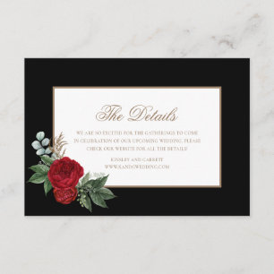 Carte D'accompagnement Élégant Script Red Peonies Black & Gold Détails