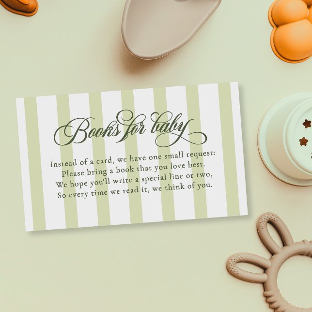 Carte D'accompagnement Élégant Script Stripes Baby shower Livres Pour Béb (Créateur téléchargé)