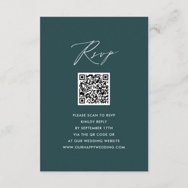 Carte D'accompagnement Élégant Script Vert moderne Simple QR Wedding RSVP (Devant)