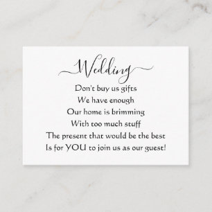 Carte D'accompagnement Élégant Simple Mariage No Cadeaux Poème