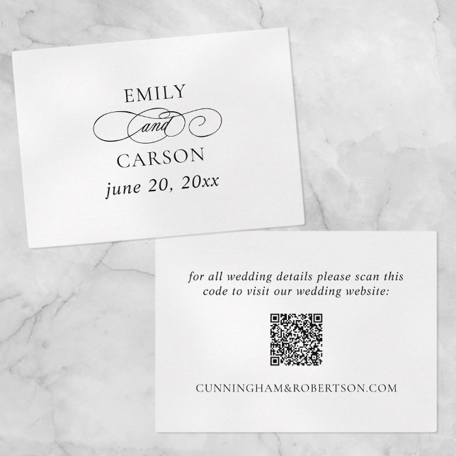 Carte D'accompagnement Elégant site de mariage QR Code Noms et Date Noir (Créateur téléchargé)