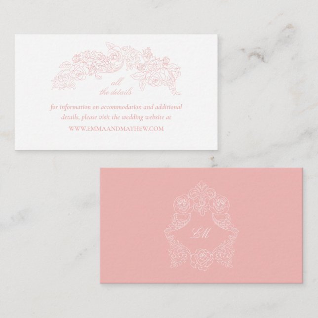 Carte D'accompagnement Élégant site Mariage Blush Pink (Devant / Derrière)