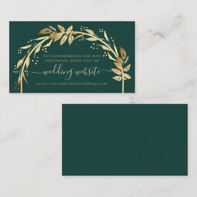 Carte D'accompagnement Élégant site Mariage Emerald Green Gold Arch (Devant / Derrière)
