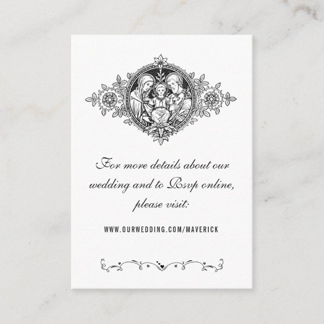 Carte D'accompagnement Élégant site Mariage noir et blanc Religieux (Devant)