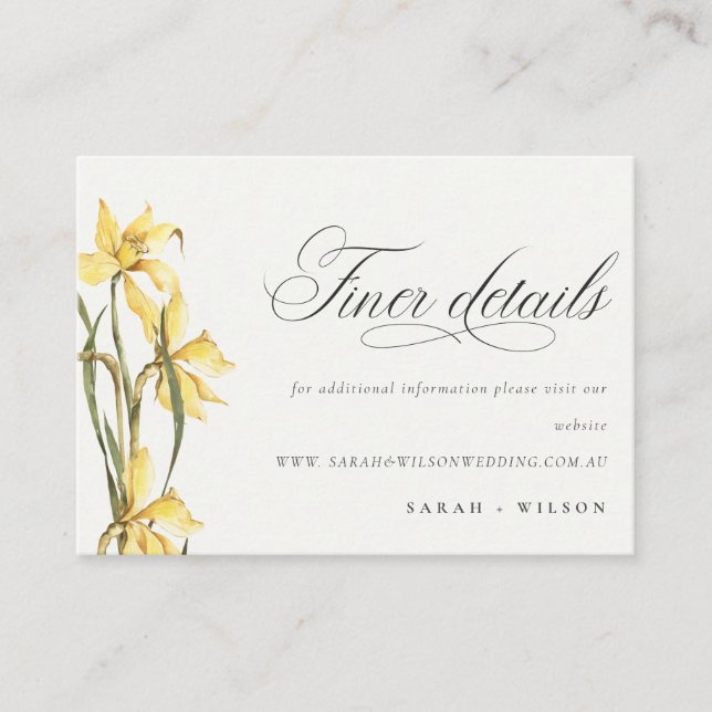 Carte D'accompagnement Elégant site Web Mariage de Daffodil Jaune (Devant)