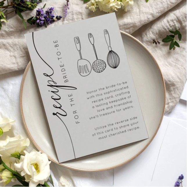 Carte D'accompagnement Elegant Soft Grey Bridal Shower Recipe  (Créateur téléchargé)